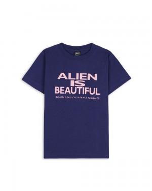 Navy Brain Dead Beautiful Alien Kids T-Shirt | USA FRXQ07429