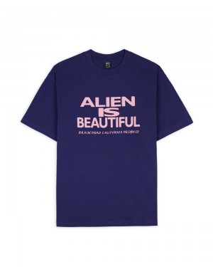 Navy Brain Dead Beautiful Alien T-Shirt | USA OVZK39547