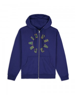 Navy Brain Dead Collegiate Zip Up Hoodie | USA DCZI61028