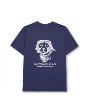 Navy Brain Dead Electronic Place T-Shirt | USA SIFH84915