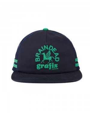 Navy Brain Dead Grafix 5 Panel Trucker Cap | USA DJIB20671