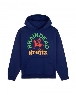 Navy Brain Dead Grafix Hoodie | USA BVHJ25318