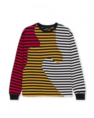 Navy Brain Dead Organic Paneled Stripe Long Sleeve T-Shirt | USA UOLN53201