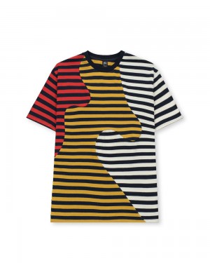 Navy Brain Dead Organic Paneled Stripe T-Shirt | USA XASZ95742