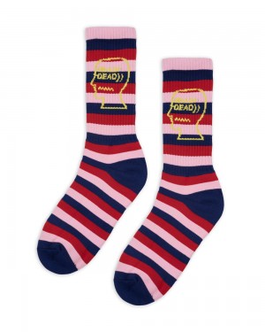 Navy Brain Dead Striped Logo Head Socks | USA XGLC86925