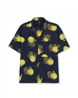 Navy Brain Dead X Gotcha Poplin Short Sleeve Snap Shirt | USA HSBE32014