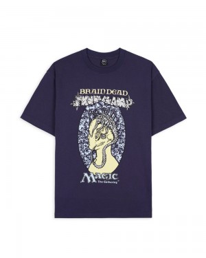 Navy Brain Dead X Magic: The Gathering Skullclamp T-Shirt | USA KNAU29865