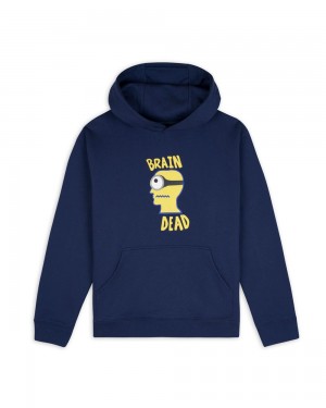 Navy Brain Dead X Minions Minion Brain Sweatshirt Hoodie | USA ATOW58190