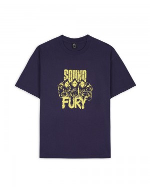 Navy Brain Dead X Spoiler Sound & Fury T-Shirt | USA NIZP18465