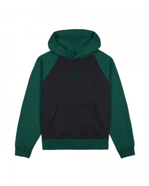 Navy Green Brain Dead Pigment Wash Logo Head Raglan Hoodie | USA AWLJ43170