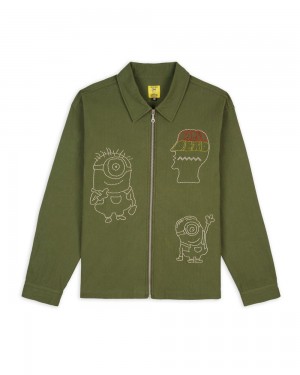 Olive Brain Dead X Minions Beaded Zip Jacket | USA SIAC10826