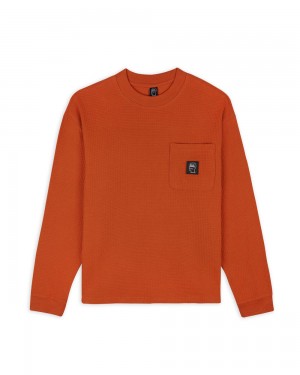 Orange Brain Dead Core Mock Neck Waffle Long Sleeve T-Shirt | USA FLCK73450