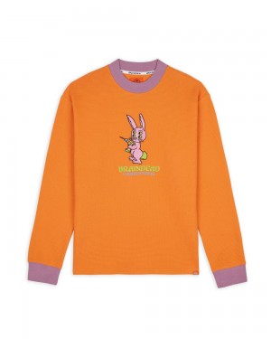 Orange Brain Dead Dickies Bunny Drill Embroidered Waffle Mockneck Long Sleeve T-Shirt | USA OGPA42306