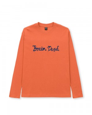 Orange Brain Dead Embroidered Waffle Long Sleeve T-Shirt | USA AVKQ91830