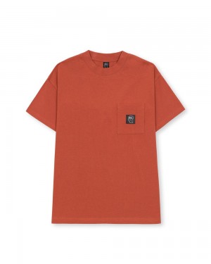 Orange Brain Dead Heavyweight Jersey Mockneck Pocket W/Pvc T-Shirt | USA LRVB20816