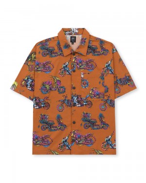 Orange Brain Dead Moto Poplin Short Sleeve Snap Shirt | USA AHJZ54730