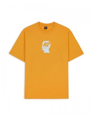 Orange Brain Dead X K2 Logo Lockup T-Shirt | USA HOKU37145