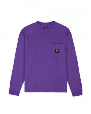 Purple Brain Dead Core Mock Neck Waffle Long Sleeve T-Shirt | USA CKTR70981