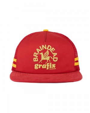 Red Brain Dead Grafix 5 Panel Trucker Cap | USA SMFO37652