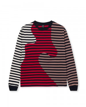 Red Brain Dead Organic Paneled Stripe Long Sleeve T-Shirt | USA DQSY17542