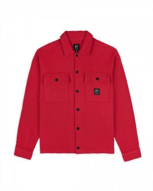 Red Brain Dead Waffle Snap Front Shirt | USA NPFH14709