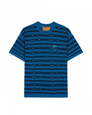 Turquoise Brain Dead Puckered Striped T-Shirt | USA KSEY92830