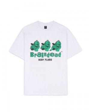 White Brain Dead Body Fluids T-Shirt | USA XEWM37269