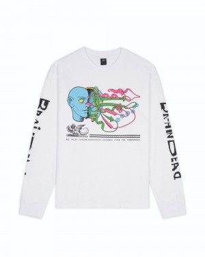 White Brain Dead Conscious Control Long Sleeve T-Shirt | USA KDZC17290