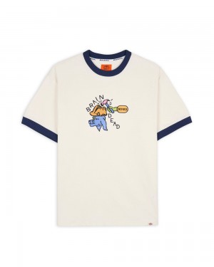 White Brain Dead Dickies Hard Hat Embroidered Ringer T-Shirt | USA KDOQ42576