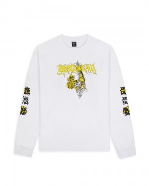 White Brain Dead Knight Buster Long Sleeve T-Shirt | USA BSYU54761