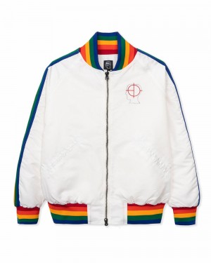 White Brain Dead Records Embroidered Satin Club Jacket | USA NLBK79805