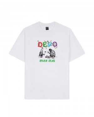 White Brain Dead X Devo Booji Dna T-Shirt | USA EHVO20568