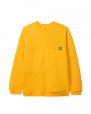 Yellow Brain Dead Global Works Split Panel Fleece & Terry Crewneck Sweatshirt | USA UYJE35907