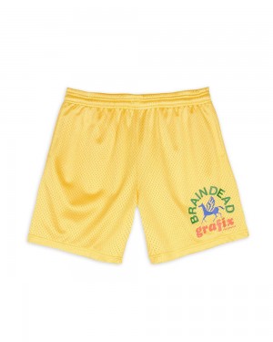 Yellow Brain Dead Grafix Team Shorts | USA IXAY80649