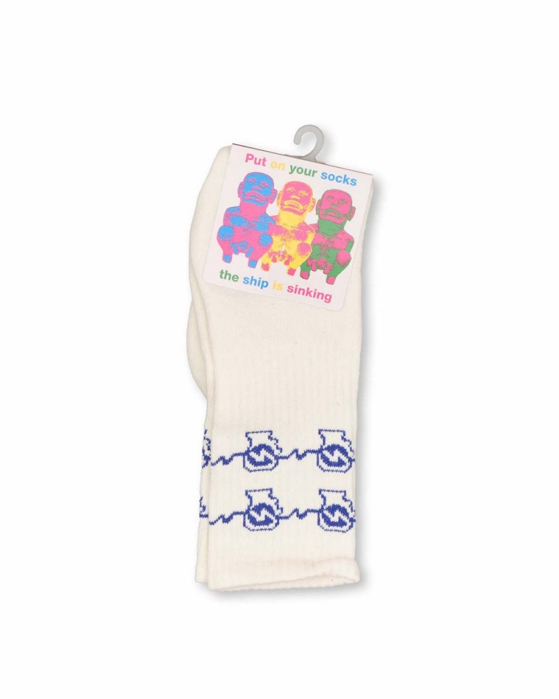 Beige Blue Brain Dead Brain Zap Socks | USA ZBSC03865