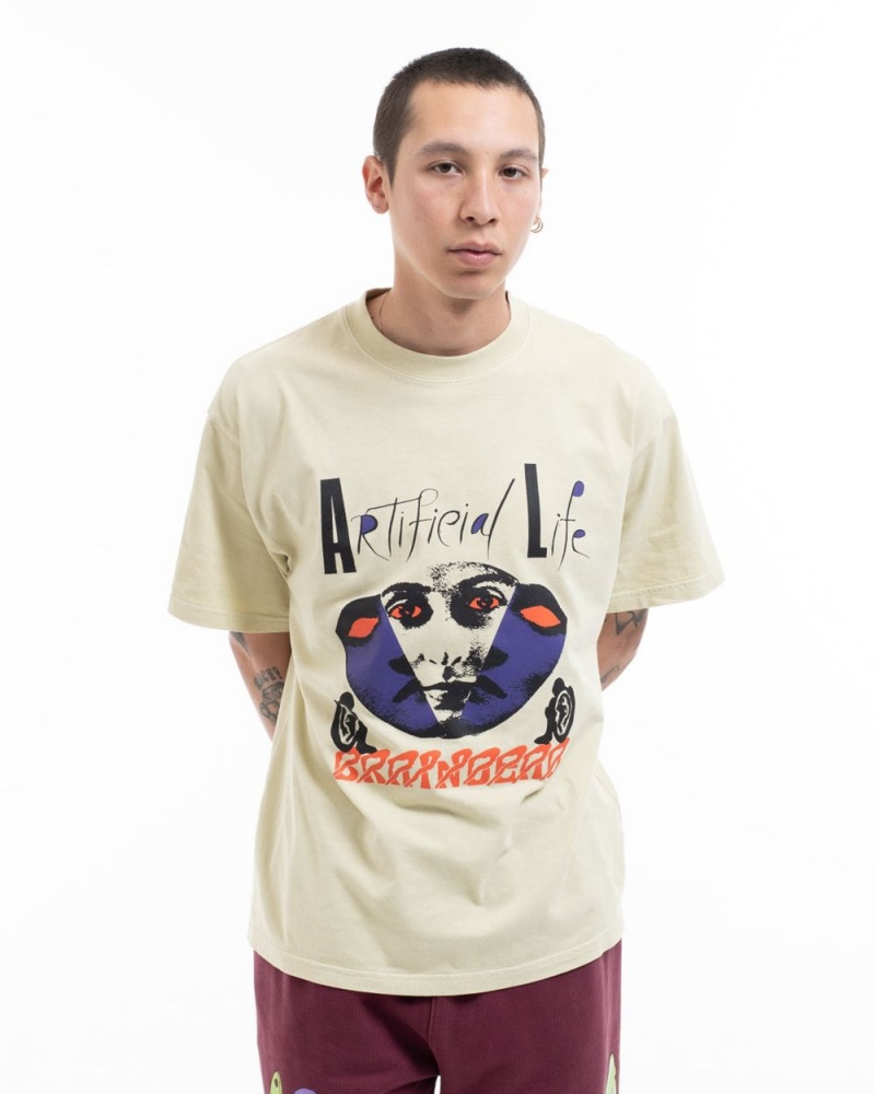 Beige Brain Dead Artificial Life T-Shirt | USA DQEK97125