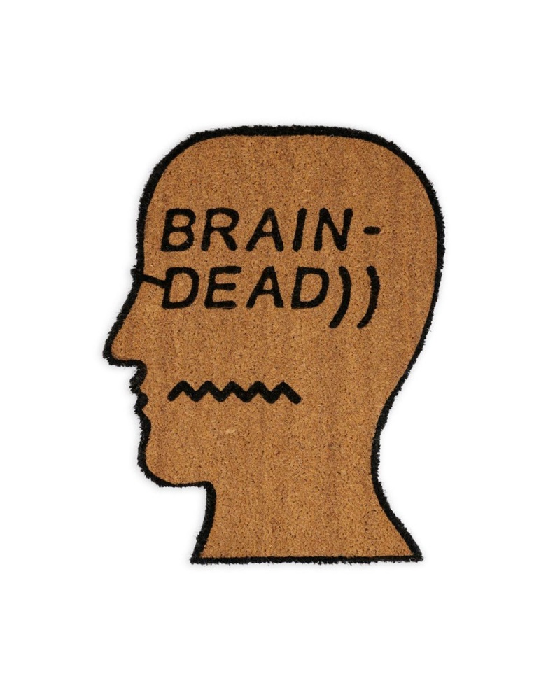 Beige Brain Dead Coconut Fiber Logohead Door Mat Rug | USA FKAP10532