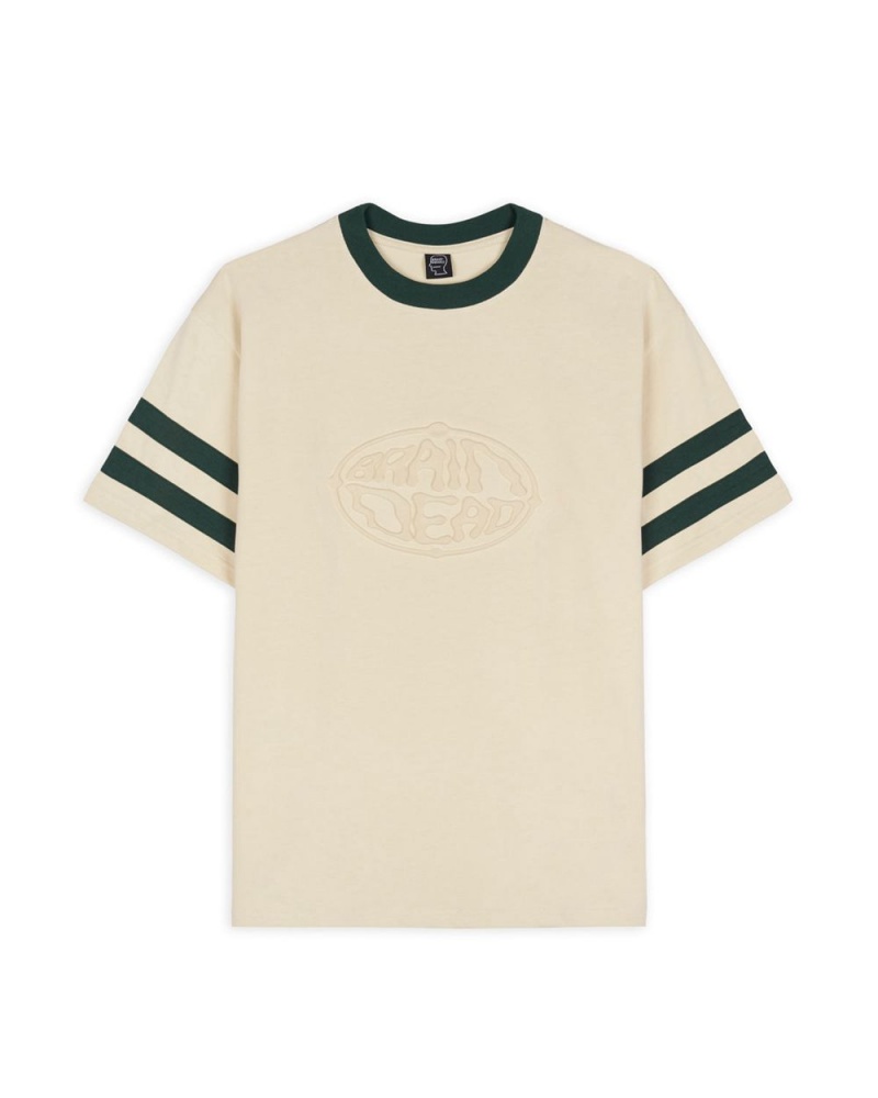 Beige Brain Dead Embossed Worldwide Short Sleeve Football T-Shirt | USA FJKD96378