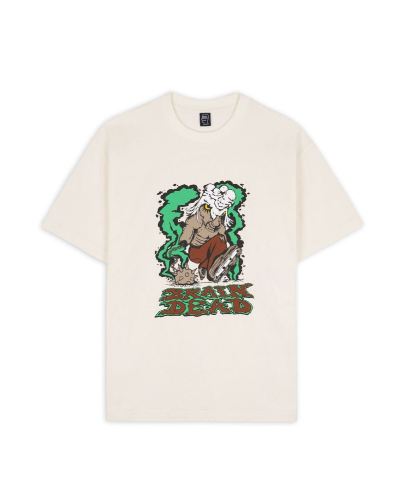 Beige Brain Dead Goat Shredder T-Shirt | USA MAXZ46321