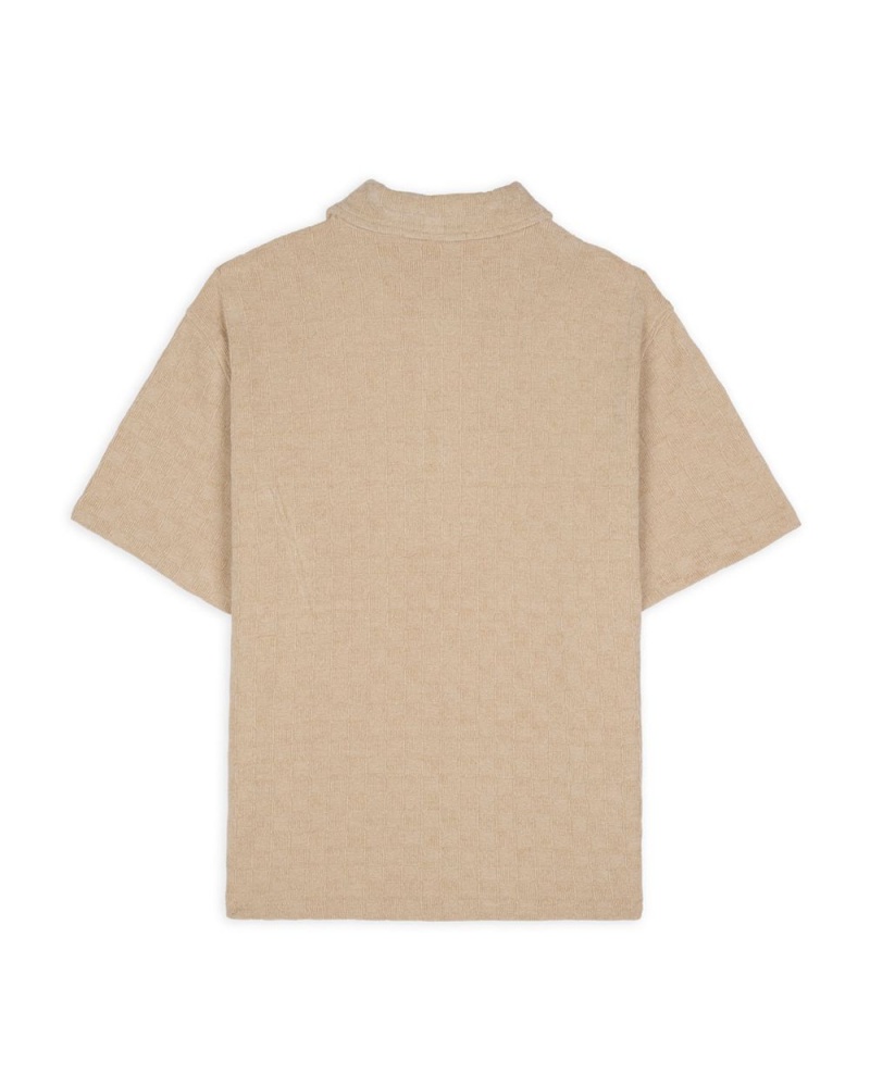 Beige Brain Dead Knit Check Half Zip Shirt | USA MUDB63759