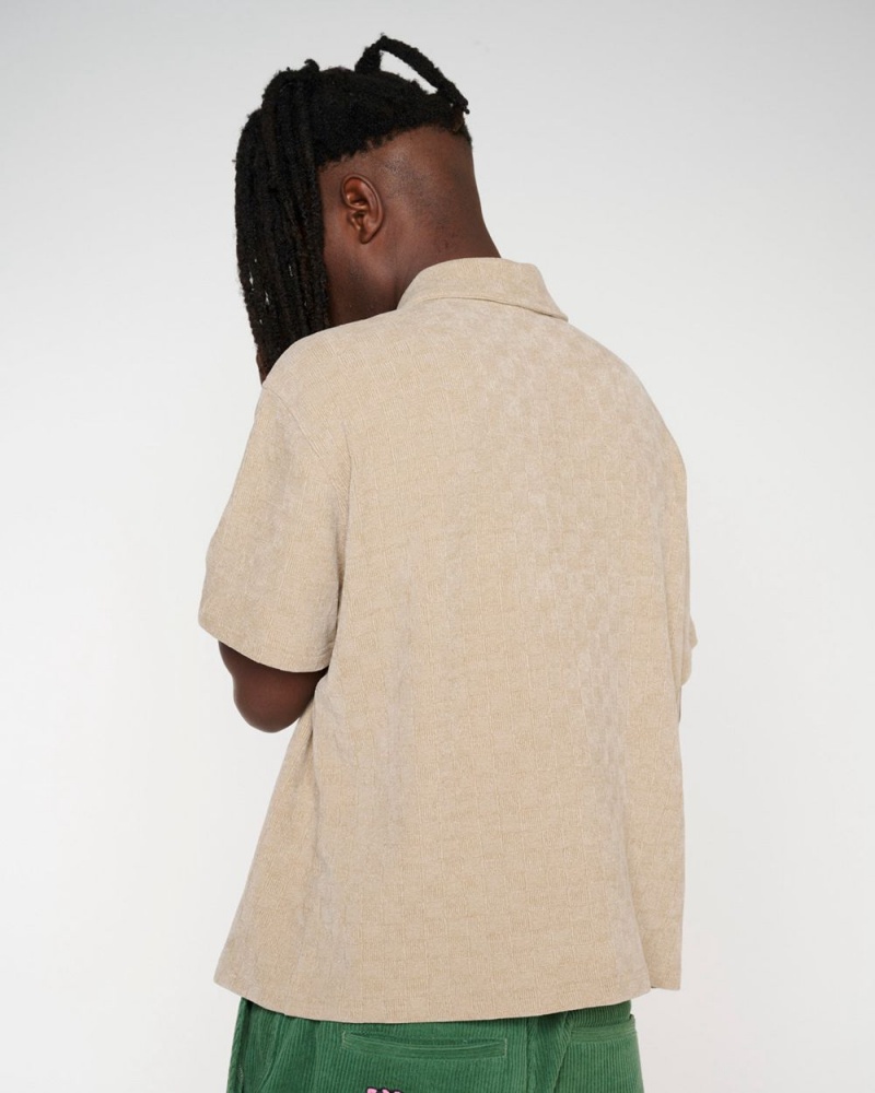 Beige Brain Dead Knit Check Half Zip Shirt | USA MUDB63759