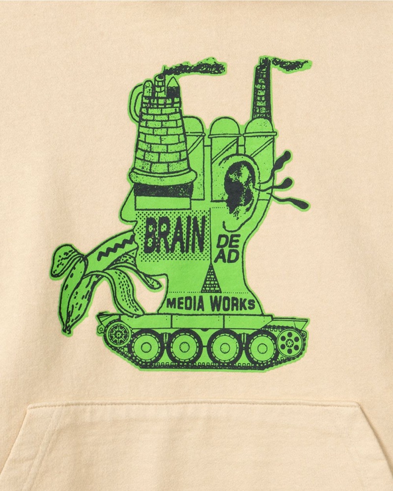 Beige Brain Dead Media Works Hoodie | USA CJMR19824