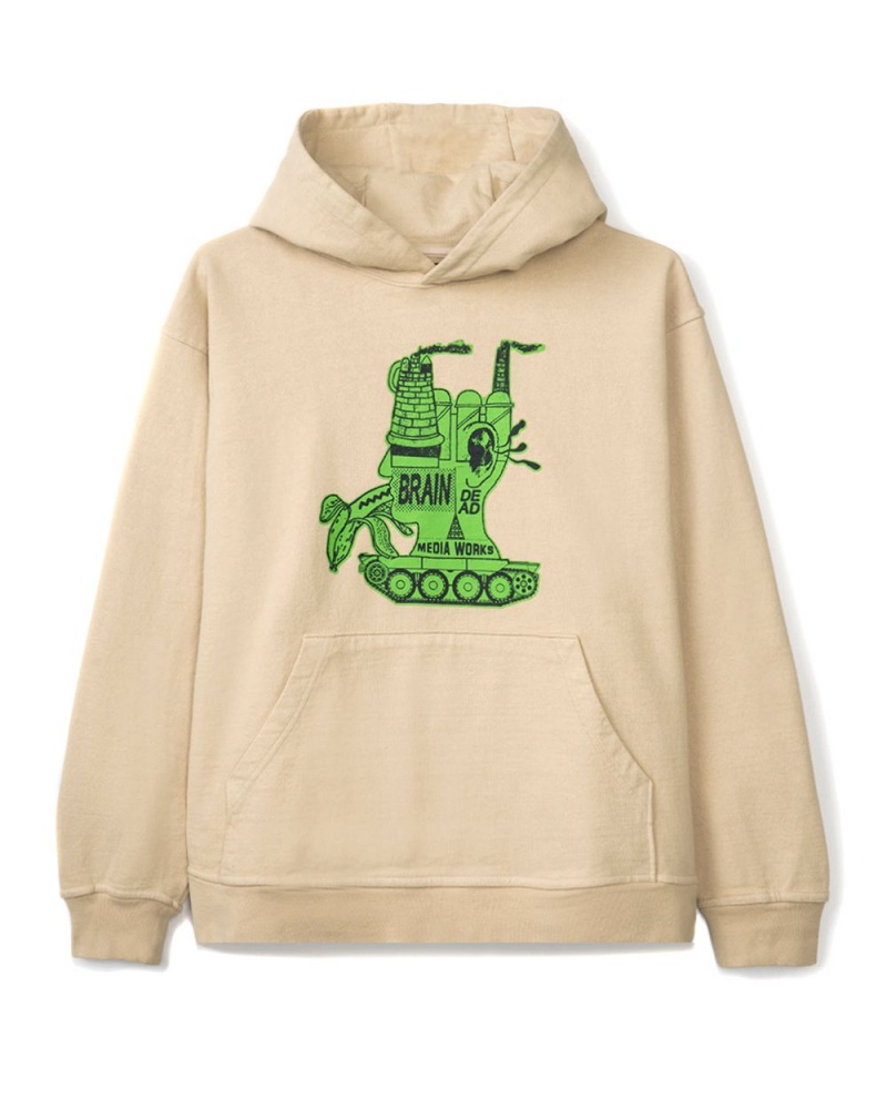 Beige Brain Dead Media Works Hoodie | USA CJMR19824