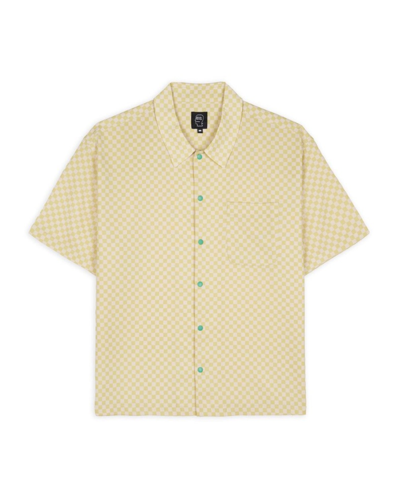 Beige Brain Dead Micro Check Short Sleeve Snap Shirt | USA ELHM12906