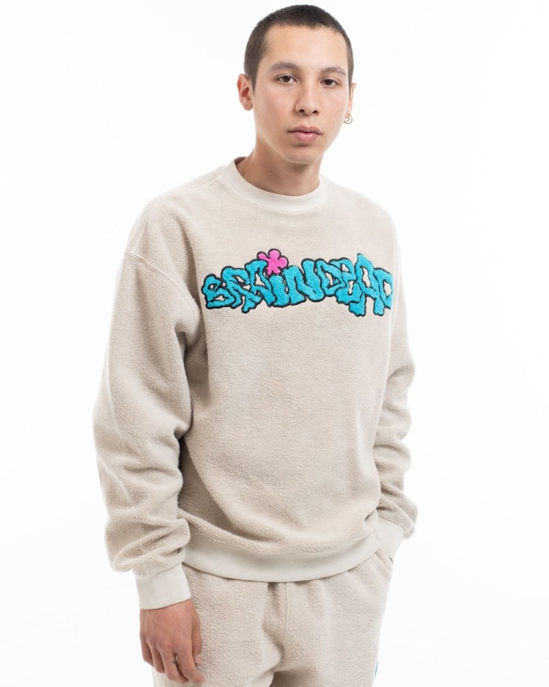 Beige Brain Dead Slime Reverse Fleece Crewneck Sweatshirt | USA UJFZ35724