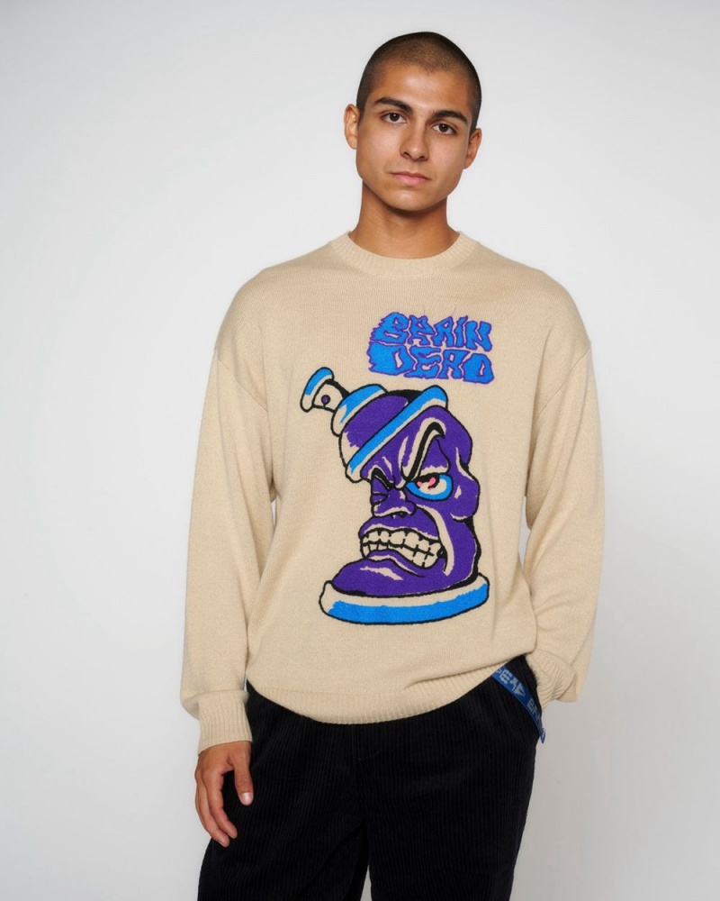 Beige Brain Dead Spray Can Sweater | USA NLYU72164