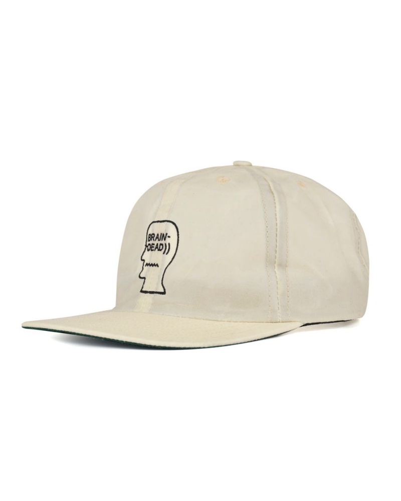 Beige Brain Dead Waxed Logo Head Cap | USA PGCZ13865