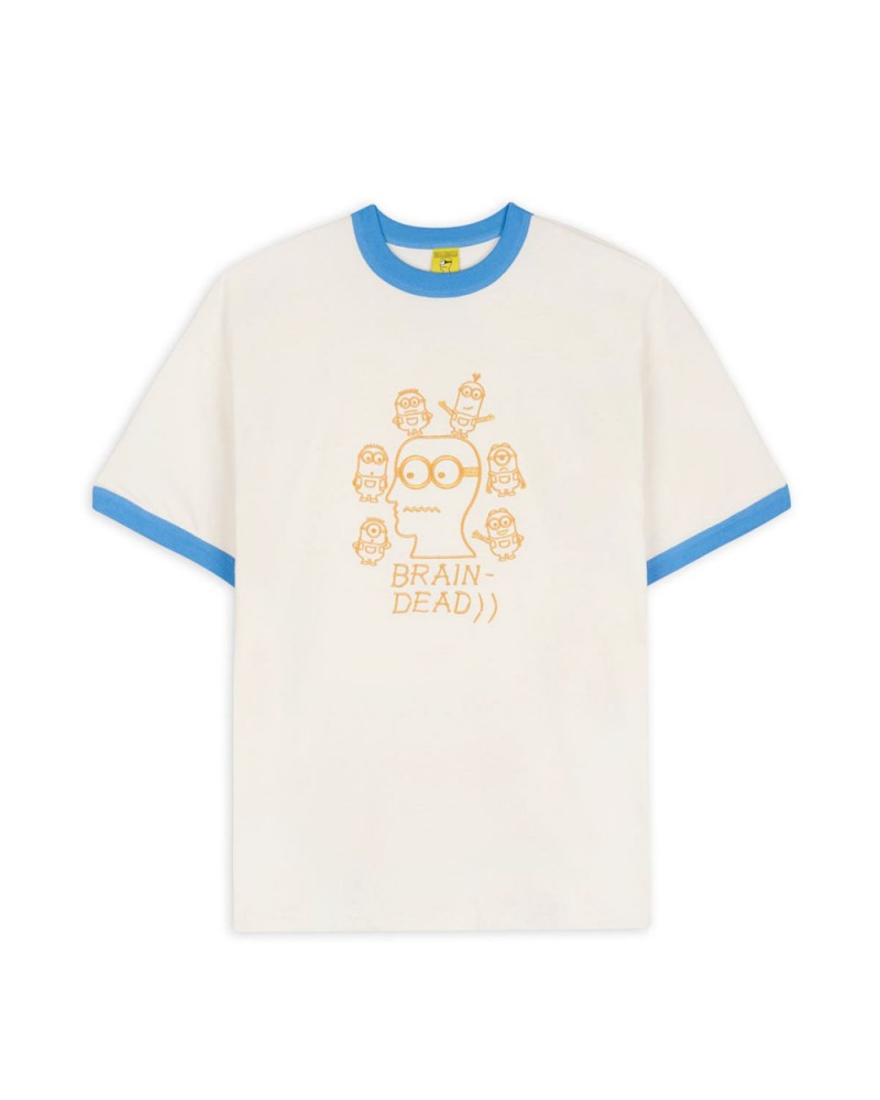 Beige Brain Dead X Minions Short Sleeve Ringer T-Shirt | USA KMPU79021