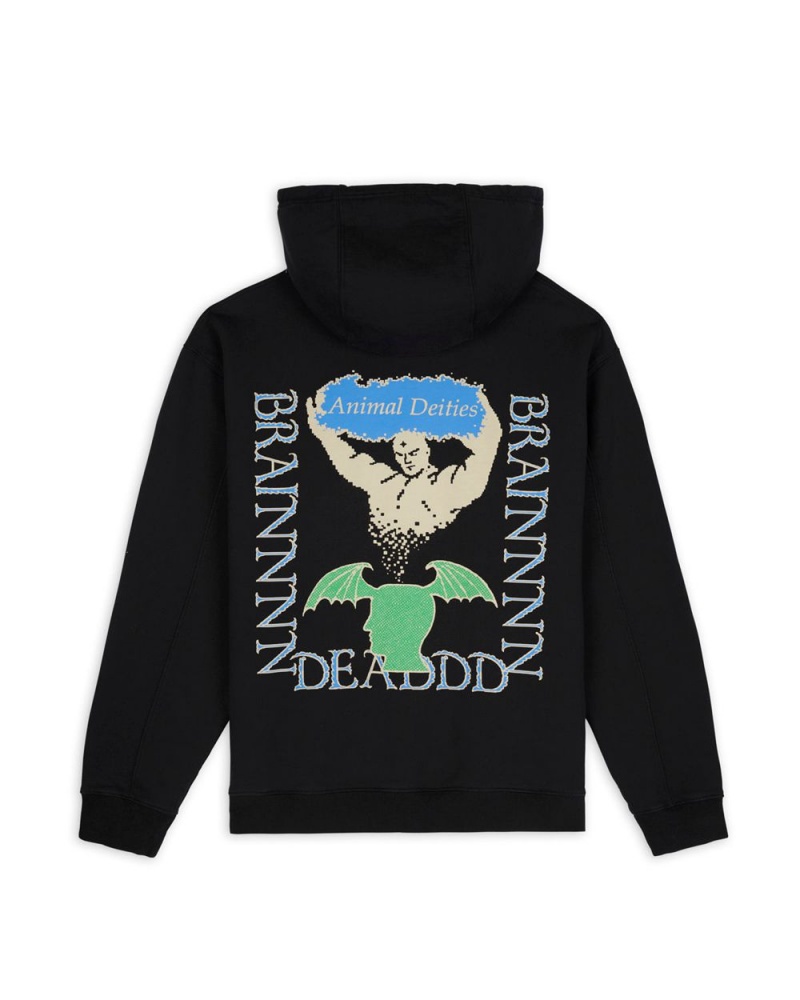 Black Brain Dead Animal Deities Hoodie | USA PIAF74528