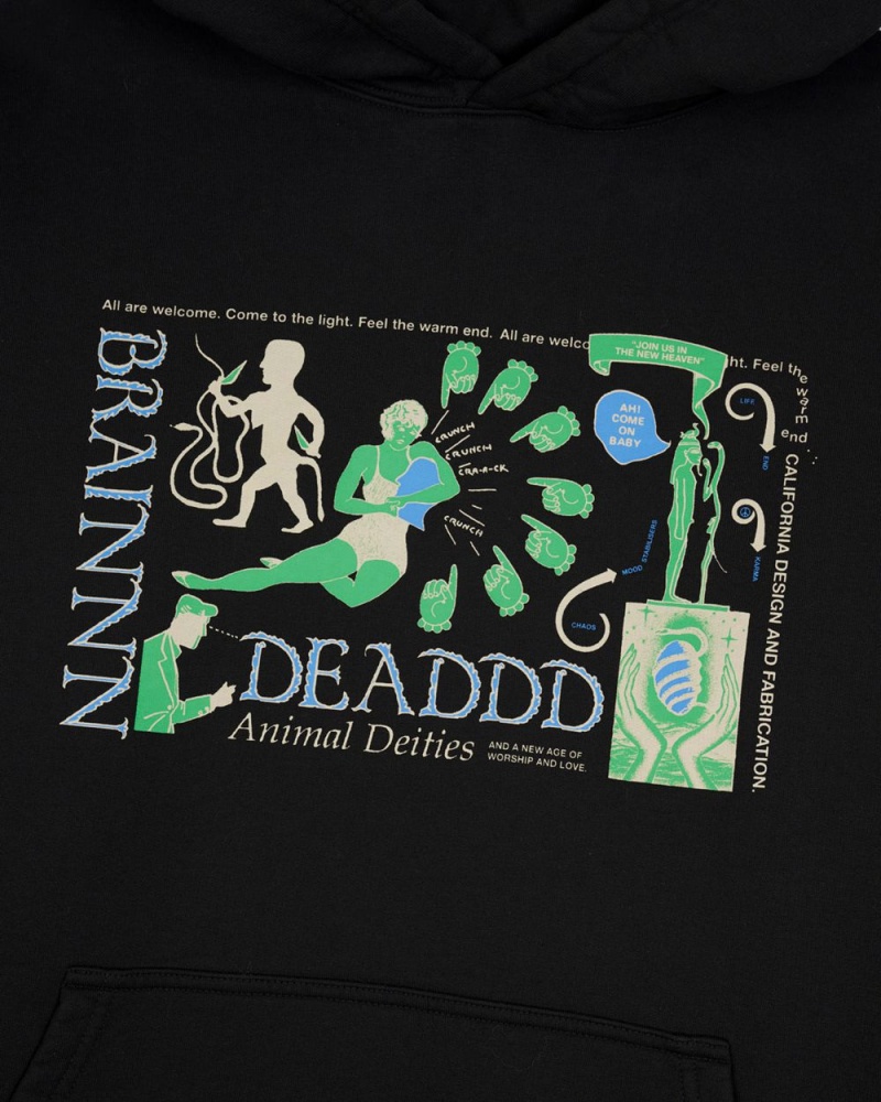 Black Brain Dead Animal Deities Hoodie | USA PIAF74528